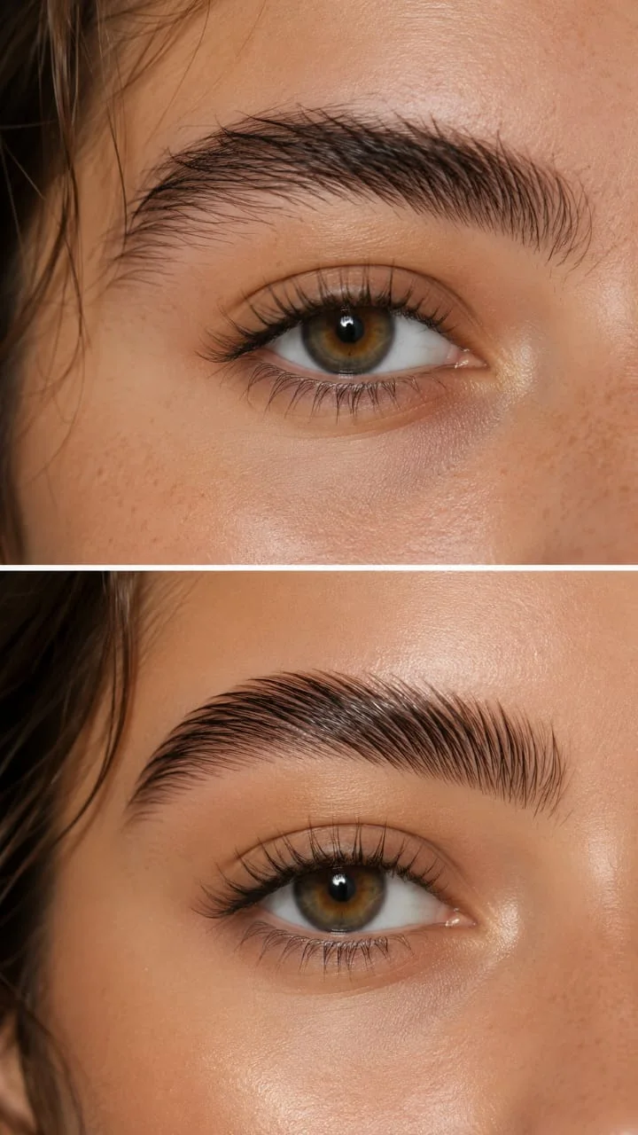 Antes e depois de design de sobrancelha