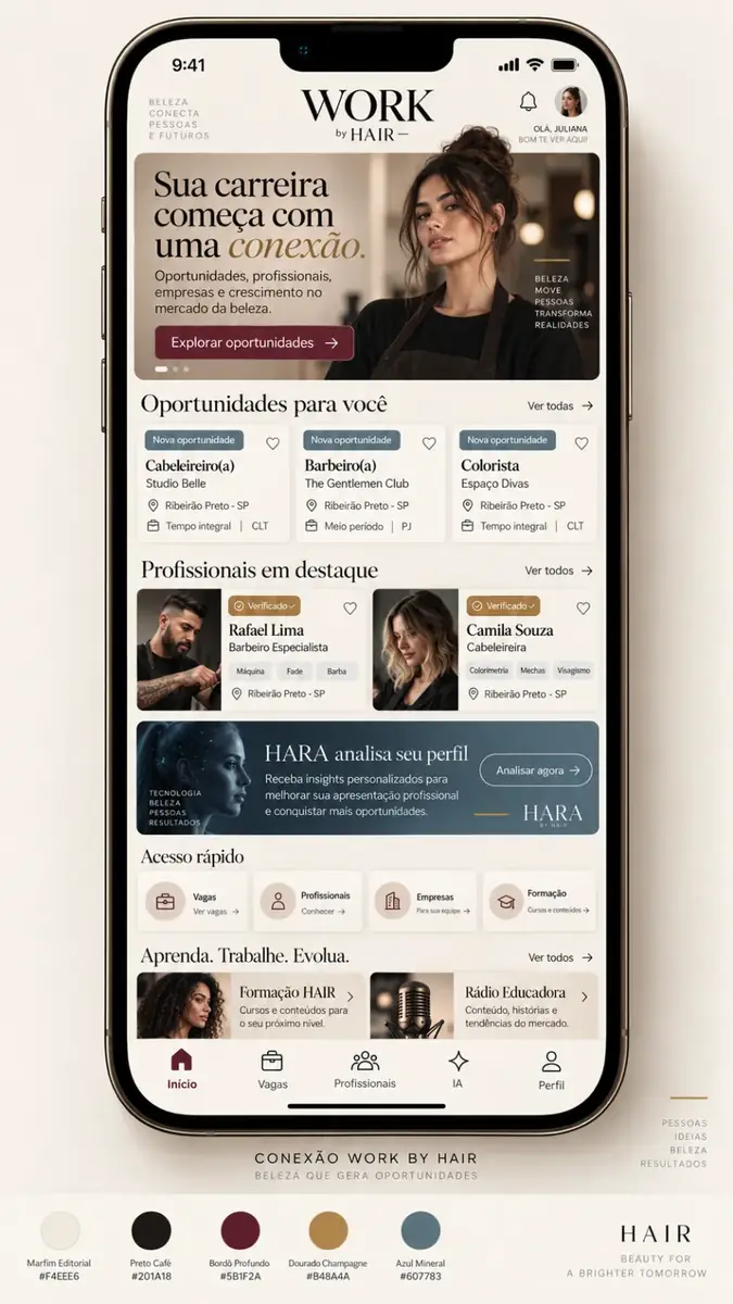 Nova interface do Conexão Work by HAIR, em desenvolvimento
