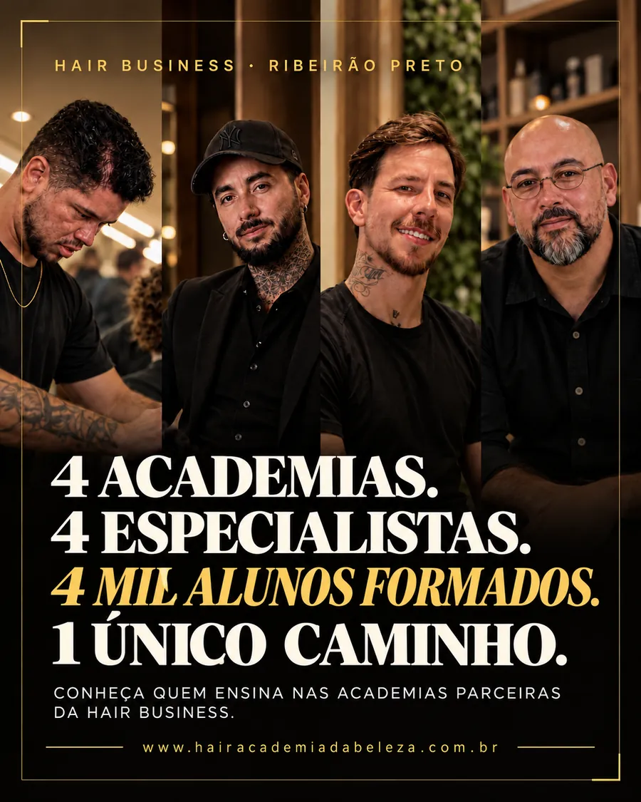 4 Academias. 4 especialistas. 4 mil alunos formados. 1 único caminho. Conheça quem ensina nas Academias parceiras da HAIR Business.