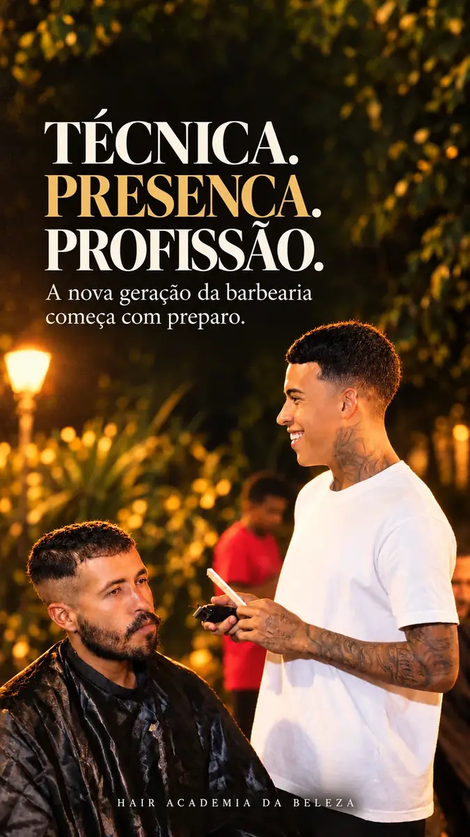 Técnica. Presença. Profissão. A nova geração da barbearia começa com preparo.