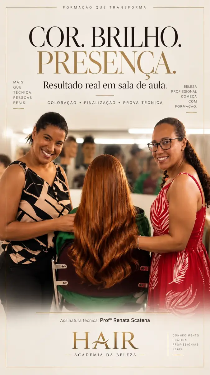 Cor. Brilho. Presença. Resultado real em sala de aula: coloração, finalização e prova técnica.